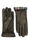 Kurt Geiger London Rainbow Crystal Leather Gloves In Black