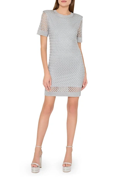 Milly Sinclair Metallic Mesh Mini Shift Dress In Silver