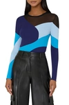 MILLY SHEER PANEL COLORBLOCK RIB SWEATER