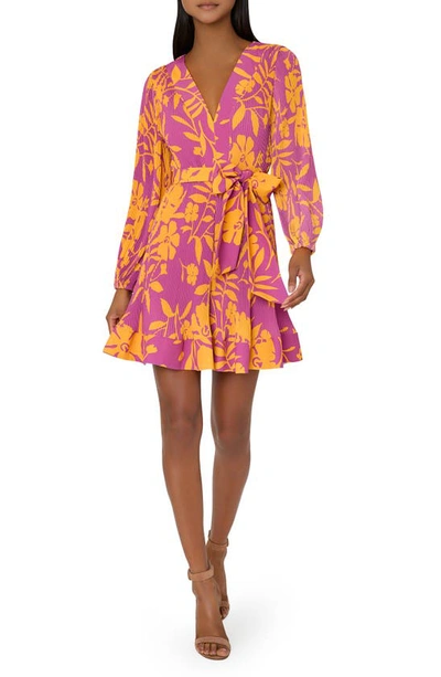 MILLY LIV MARIGOLD PRINT LONG SLEEVE TIE WAIST DRESS