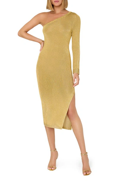 Milly Women's Senna Metallic One-shoulder Midi-dress In Gold