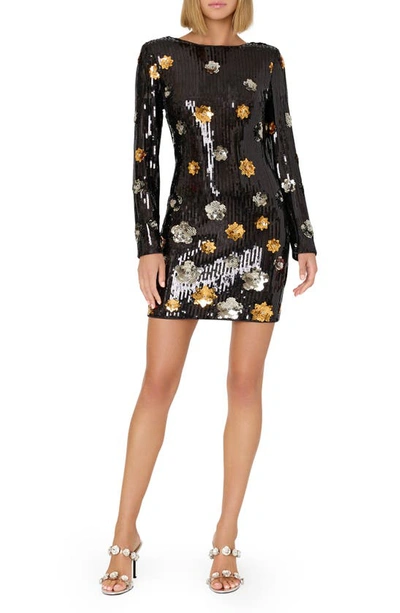 Milly Selene Bateau-neck Floral Sequin Mini Dress In Black Multi