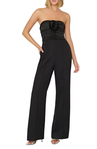 Milly Saoirse Strapless Straight-leg Rosette Jumpsuit In Black