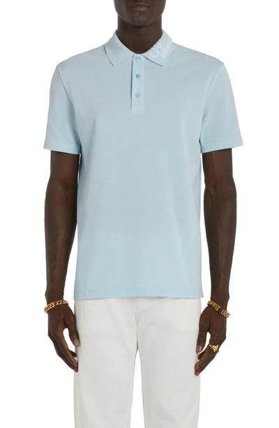 Versace Nautical Logo Polo Shirt In Blue