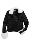 TRACTR FAUX LEATHER BOMBER JACKET WITH FAUX FUR TRIM