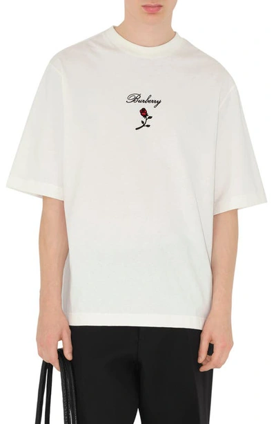 Burberry Rose Embroidered Logo Cotton Jersey T-shirt In White
