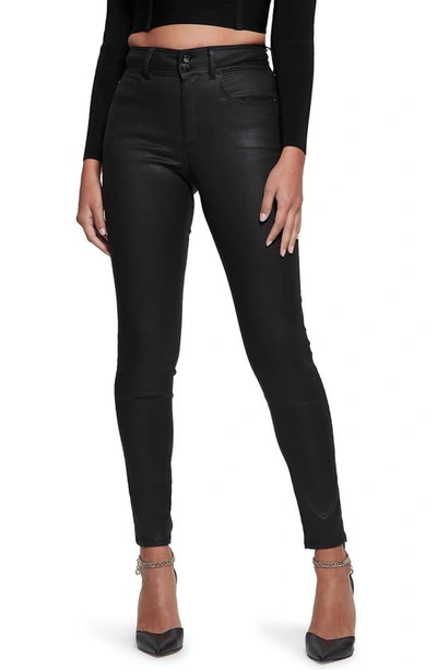 Guess Shape Up Coated High Waist Straight Leg Jeans In Jet Black A996