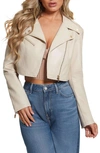 Guess Women's Rochelle Cropped Faux-leather Moto Jacket In Pearl Oyster