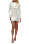 Helsi Simone Floral Appliqué Long Sleeve Sequin Cocktail Dress In White/ Cream