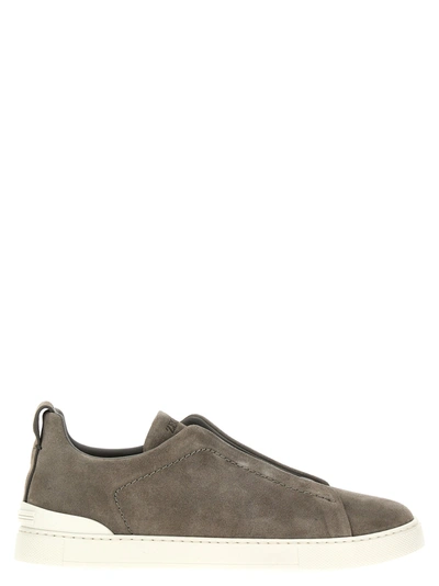 Zegna Suede Triple Stitch Sneakers In Gray