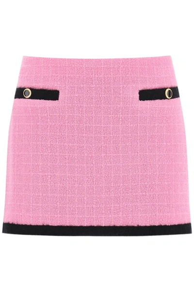 Alessandra Rich Piped Checked Wool-blend Bouclé-tweed Mini Skirt In Pink