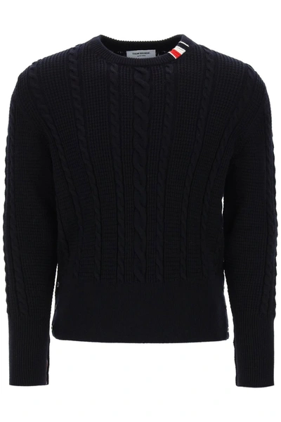 THOM BROWNE THOM BROWNE CABLE WOOL SWEATER WITH RWB DETAIL MEN