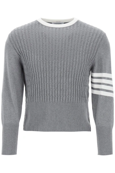 THOM BROWNE THOM BROWNE PLACED BABY CABLE 4-BAR COTTON SWEATER MEN