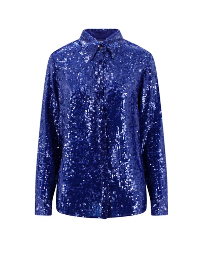 Dries Van Noten Sequin Embellished Buttoned Shirt In Blue