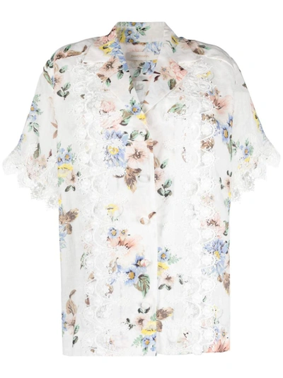 Zimmermann Floral-print Embroidered-appliqué Shirt In Blue