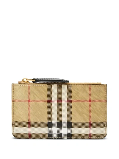 Burberry Check Motif Coin Purse In Beige