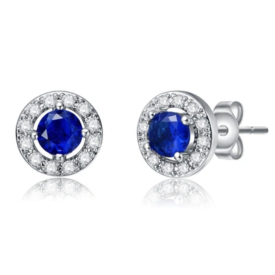 Rachel Glauber Rg Genevive Elegant Halo Stud Earrings In Blue