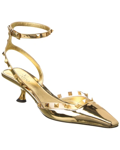 Valentino Garavani Rockstud 50 Leather & Vinyl Pump In Gold