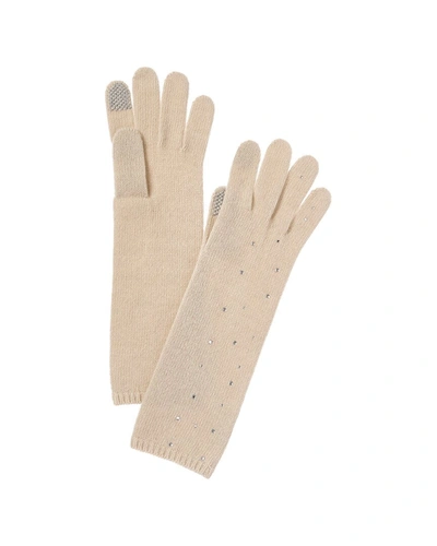 Portolano Crystal Hot Fix Cashmere Tech Gloves In White