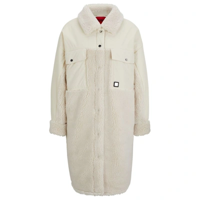 Hugo Oversize-fit Jacket In Mixed Materials With Quilted Lining In White