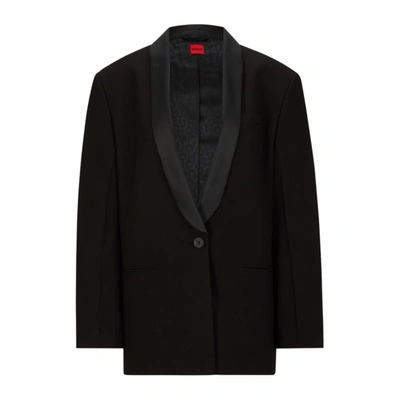 Hugo Oversize-fit Jacket With Shawl Lapels In Black