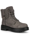 OLIVIA MILLER WOMENS FAUX FUR LUGGED SOLE COMBAT & LACE-UP BOOTS