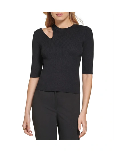 Dkny Womens Shoulder Cut-out Ribbed Pullover Top In Black