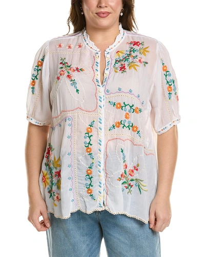 Johnny Was Mircea Embroidered Button-front Blouse In White