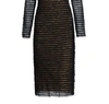 JASON WU SMOCKED LONG SLEEVE MIDI DRESS IN BLACK