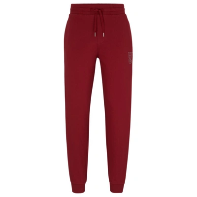 Hugo Cotton-terry Tracksuit Bottoms With Metallic-effect Logo In Dark Red