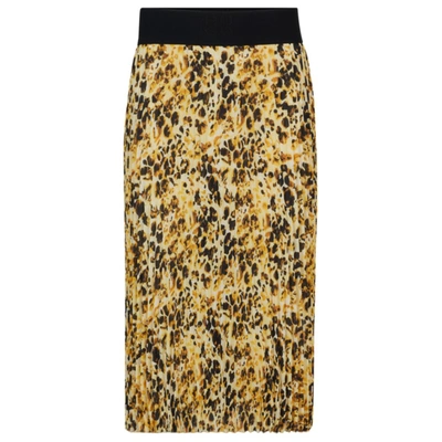 Hugo Logo-waistband Pliss Skirt With Watercolor Print In Patterned