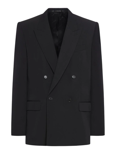 Balenciaga Double-breasted Wool Blazer In Black