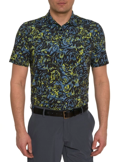 Robert Graham Abstract Rose Performance Polo In Purple
