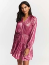 Robert Graham Sydney Tiered Blouson-sleeve Shimmer Mini Dress In Pink