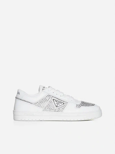 Prada Leather Sneakers With Crystals In White