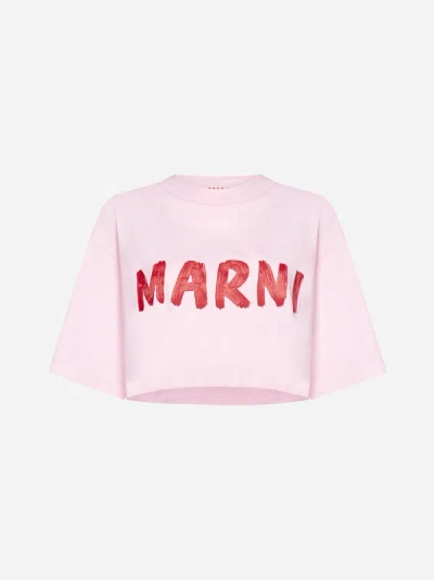 Marni Logo-print Cropped Cotton T-shirt In Cinder Rose
