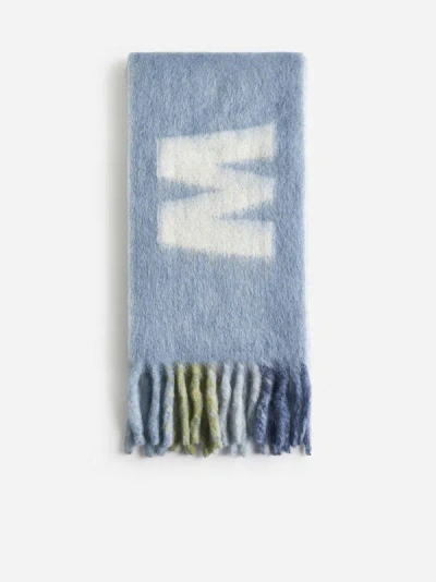 Marni Logo Alpaca-blend Scarf In Aquamarine