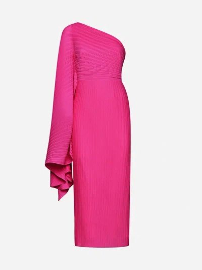 Solace London Lenna Pleated Crepe Midi Dress In Hot Pink