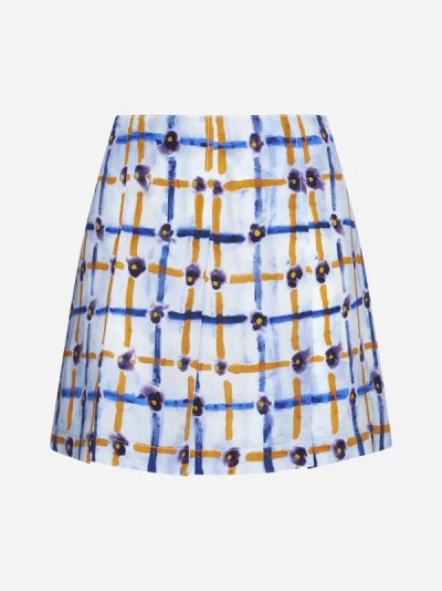 Marni Print Silk Miniskirt In Light Blue
