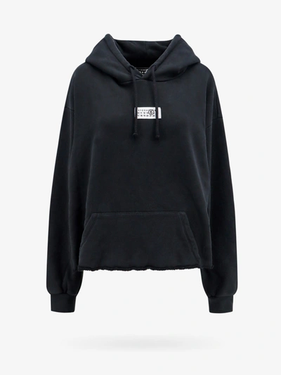 Mm6 Maison Margiela Women Black Signature Texture Hoodie, L Luxury Sweatshirts & Hoodies For Women Darveys In Blue