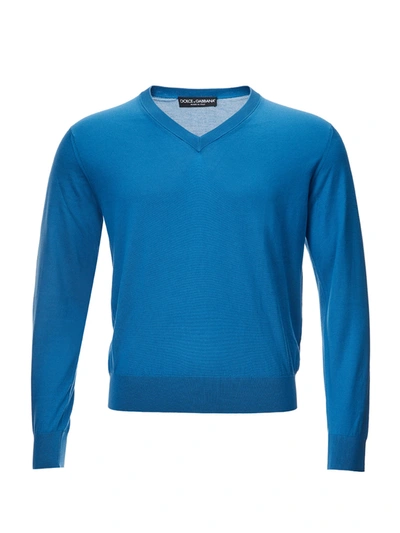 Dolce & Gabbana Blu V-neck Silk Sweater In Blue