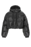 Prada Re-nylon Convertible Cropped Down Jacket In Black