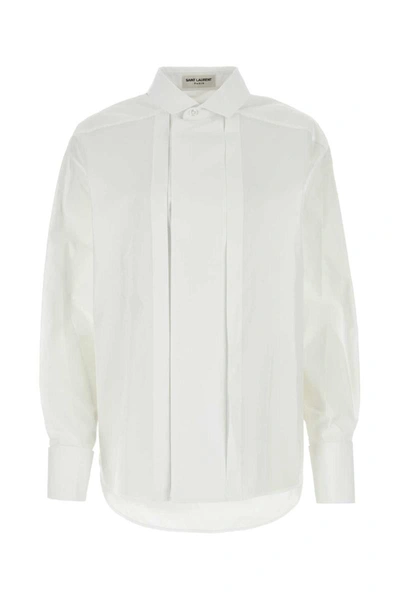 Saint Laurent Pleated Shirt In White