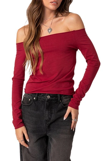 Edikted Baldwin Off The Shoulder Top In Burgundy