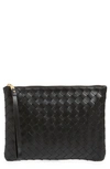 Bottega Veneta Nappa Leather Pouch With Detachable Wrist Handle In Black-gold