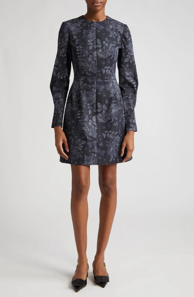 Lela Rose Women's Floral Denim Long-sleeve Minidress In Navy