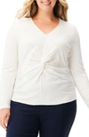 Nic + Zoe Textured Twist Front Knit Top In Cream