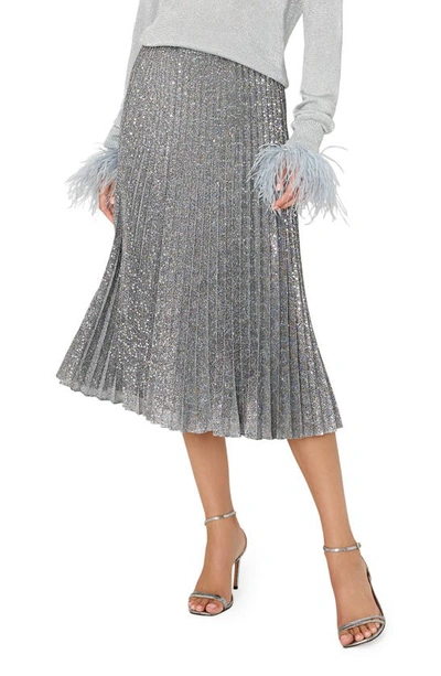 Milly Rayla Pleated Sequin Skirt In Silver