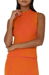 Milly Ribbed Mock-neck Shell Top In Pink/ Coral