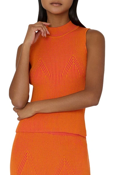 Milly Ribbed Mock-neck Shell Top In Pink Coral